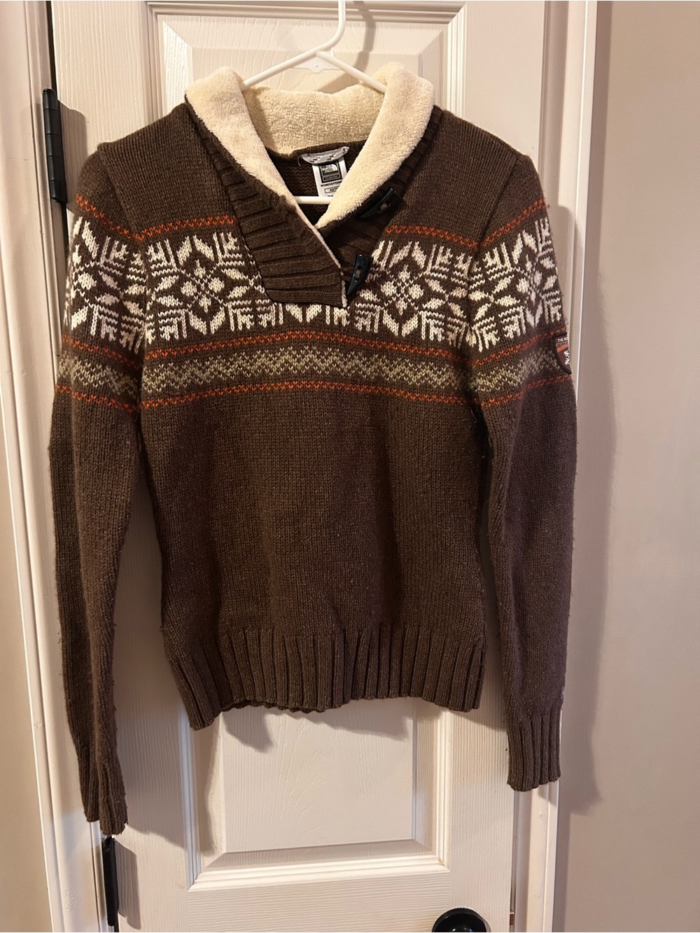 The North Face Brown Sherpa-Collar Fair Isle Knit Sweater